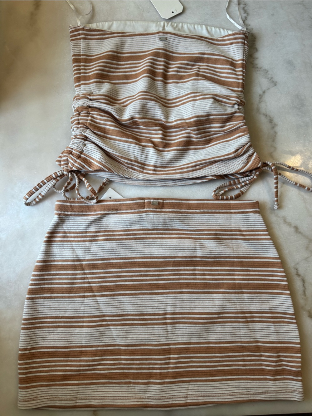 Billabong Beige and White Striped Mini Skirt - Picture 3 of 5